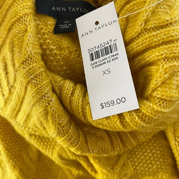 Ann Taylor Cable Knit Sweater Dress XS Turtleneck Golden Yellow NWT - Picture 8 of 12